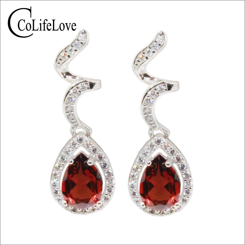 Женские серьги подвески из серебра 925 пробы с натуральным гранатом|drop earrings|earrings
