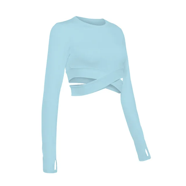 Crop Tops Sports Suits for Women Long Sleeve Yoga Shirts for Women Tracksuits Workout Shirts SportsWear Teens Tops Spring Autumn Blue