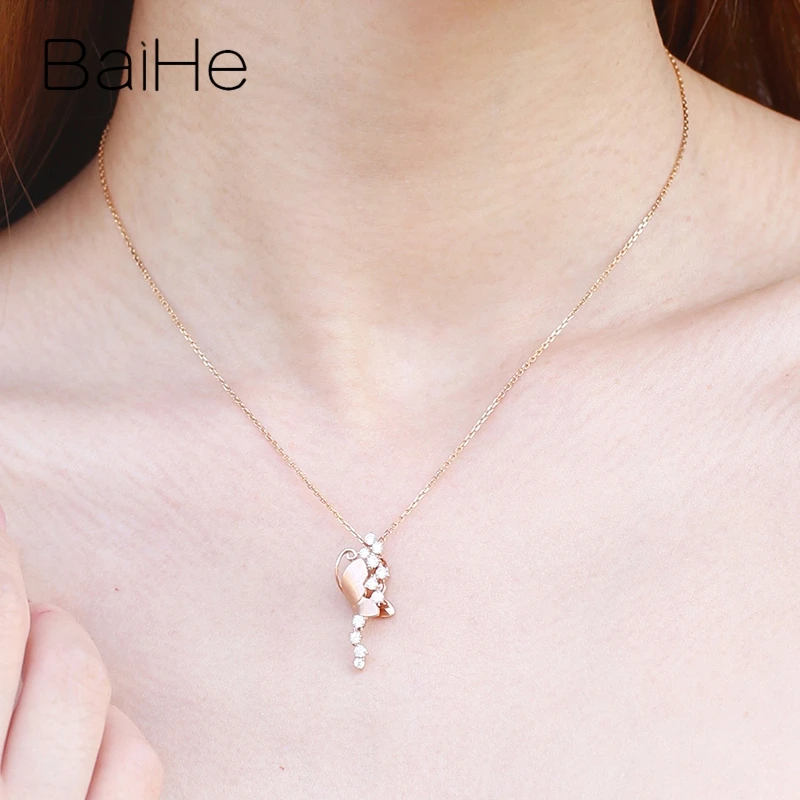 BAIHE Твердые 14 к розовое золото всего 0.38ct H/SI натуральные бриллианты трендовый подарок Свадебные ювелирные изделия красивая бабочка подарок кулон