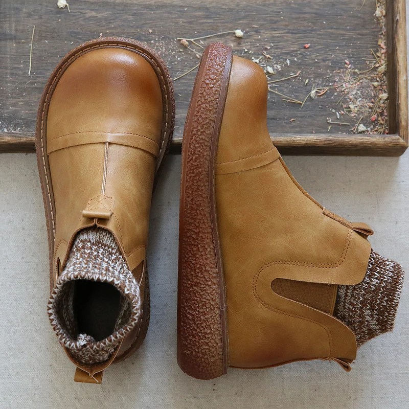 

RETRO Art Chelsea Boots Women Winter Boot JNNGRIOR Brand Genuine Leather Botas Quality Ankle Shoes Handmade Women Boots