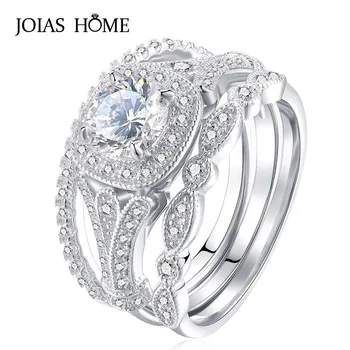

JoiasHome 925 sterling silver ring new hot sale topaz three sets inlaid hearts and arrows full diamond wedding ring