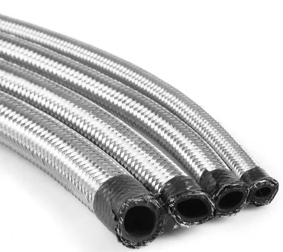 1M Fuel Line 304 Stainless Steel Double Braided inner CPE Sythetic Rubber Oil Cooler Hose Silver AN4 AN6 AN8 AN10 Racing Hose