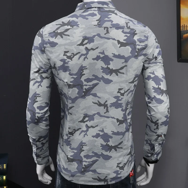 Модная камуфляжная Мужская рубашка, повседневная, Camisa Social Masculina, тонкая, легкая в уходе, Рубашки, Топы, Homme, классические рубашки для мужчин