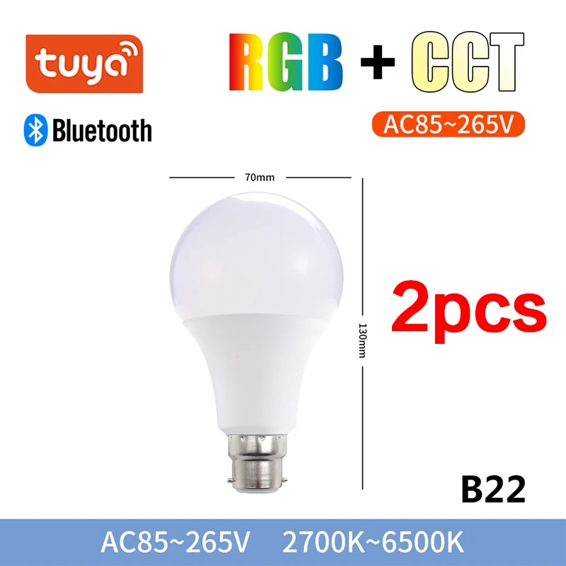 Tuya Bluetooth Smart Bulb RGB Lamp E27 B22 Led Bulb Light Can Use Gateway Upgrade To WiFi Bulbs Works With Alexa/Google Home 