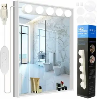 

LED Vanity Mirror Lights 5 USB Color Temperature Adjustable Bulbs Hollywood Style makeup Mirror Ring illuminated Dressing Table