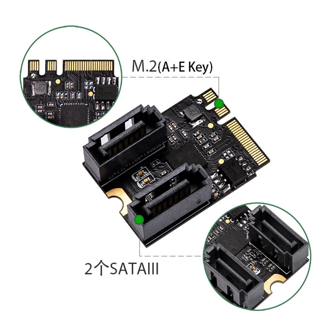 Бесплатная карта адаптера драйвера для M.2 Ngff Sata3 A + E ключ 2 портов SATA 6Gbp/s PCIe 3 0 шина