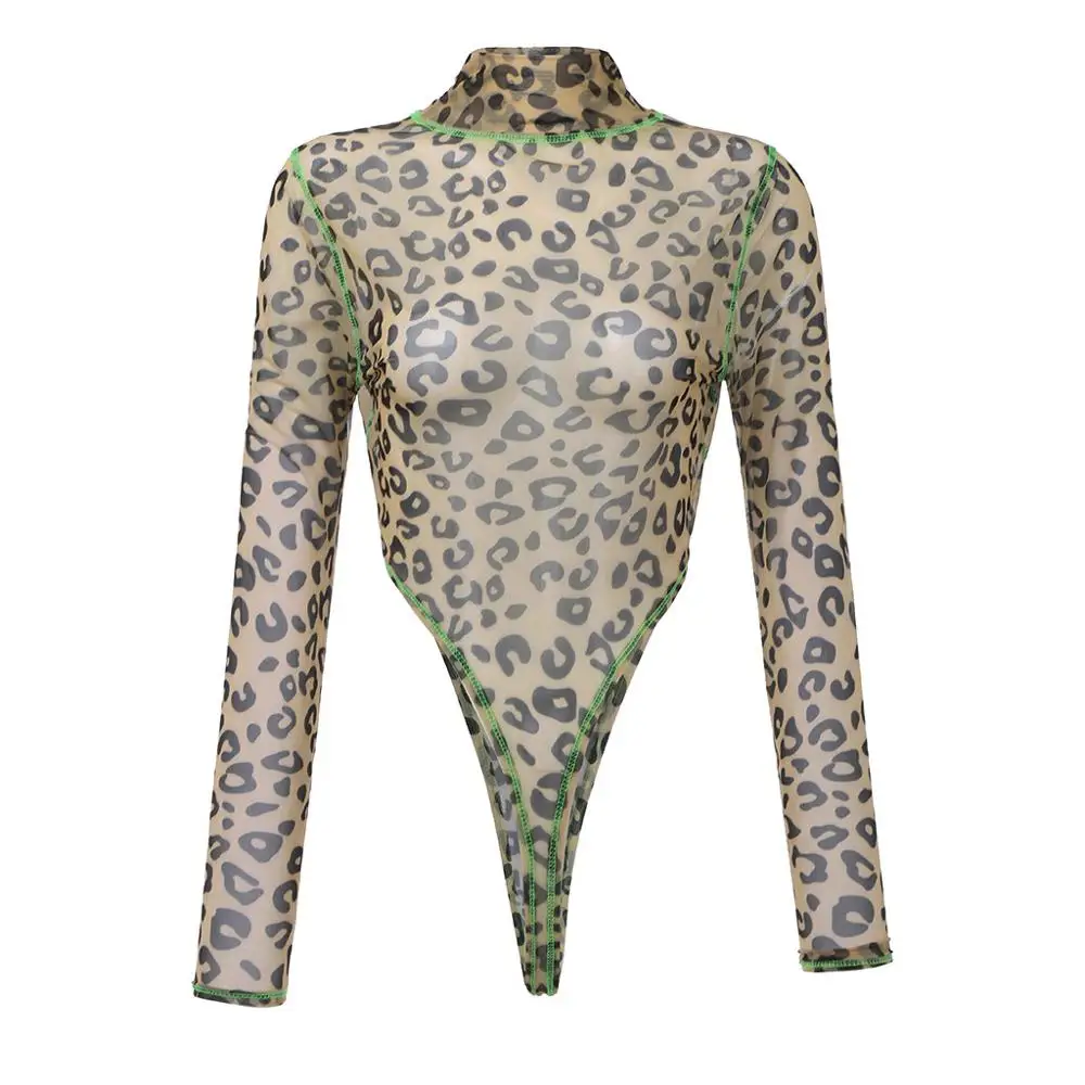Sexy Leopard Bodysuits for Women Fashion High Collar Long Sleeve Skinny Jumpsuit Combinaison Pantalon Femme 2019 New Hot Sale Y