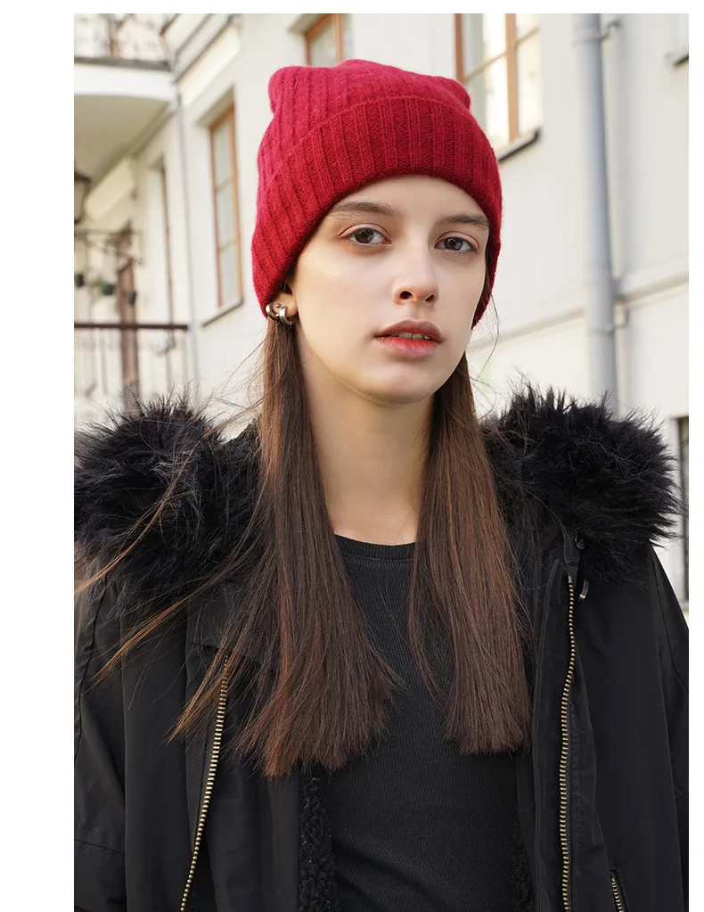 Naizaiga 100 cashmere solid women cashmere warm black white winter hat Men striped warm caps , SN535