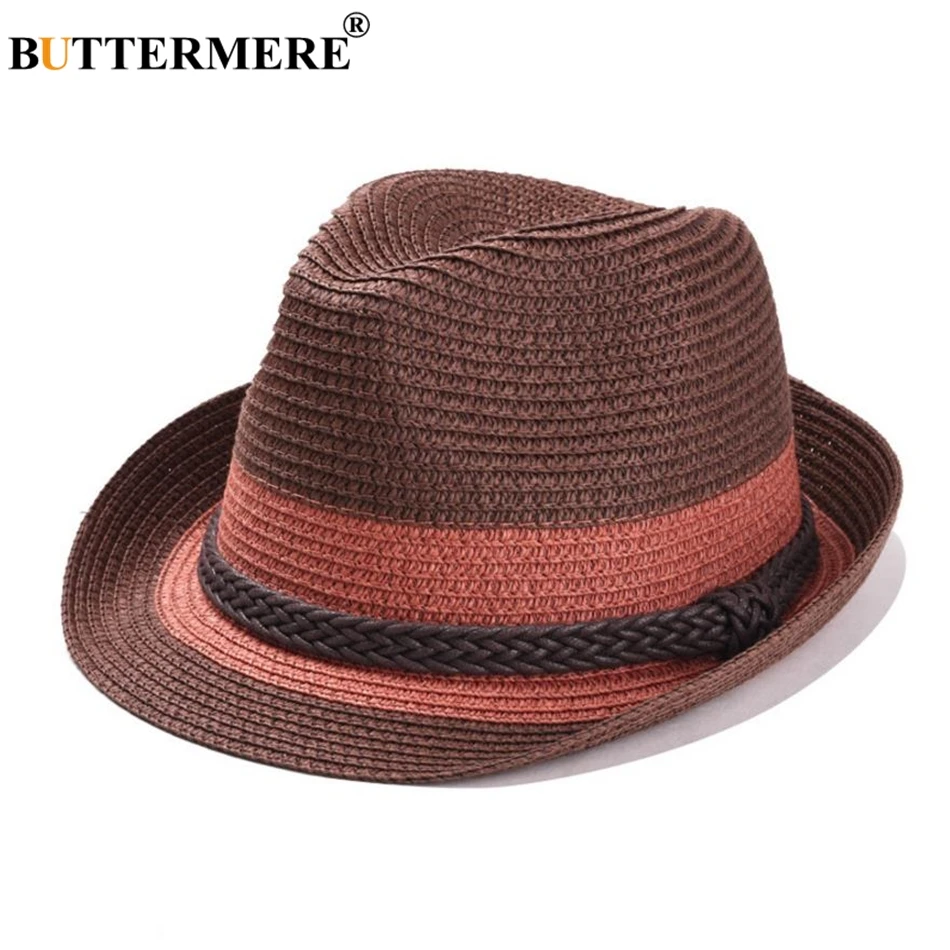 BUTTERMERE Summer Sun Hat Women Straw Female Linen Panama Blue White Striped Patchwork Beach Brand Ladies Jazz Hat|Женские пляжные