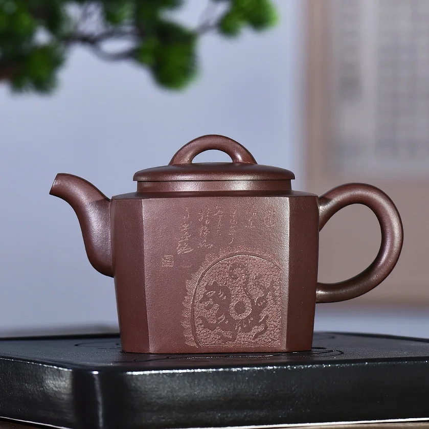 

Yixing Clay Teapot Masters Entirely Handmade Raw Ore Purple Clay Pumping Angle Square Pot 350cc Researcher Level han xiao tiger