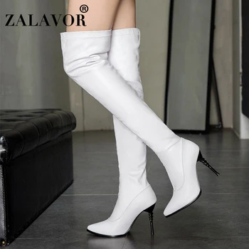 

ZALAVOR Thigh High Boots Plus Size 31-50 Sexy Pointed Toe Warm Fur Winter Shoes For Women Nightclub Over The Knee Footwear