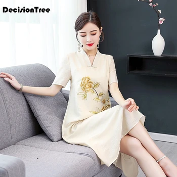 

2020 chinese dress cheongsam qipao traditional dress women chiffon cheongsam vintage qipao short sleeve long dress floral print