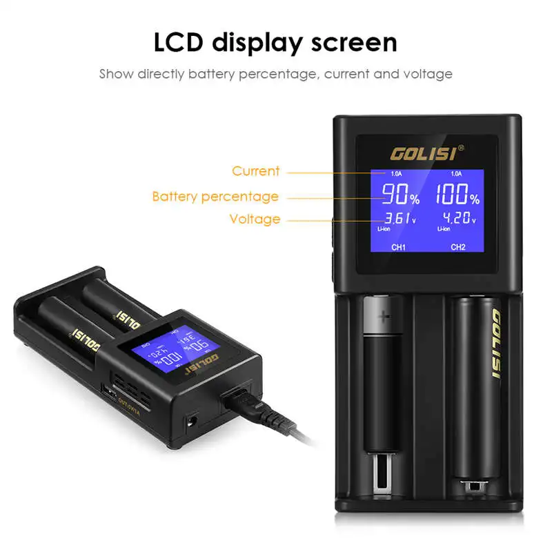 FFYY-Golisi S2 2.0A умное зарядное устройство Lcd для 18650 20700 26650 Li-Ion Ni-MH Ni-Cd Aa Aaa перезаряжаемое зарядное устройство для батареи(штепсельная Вилка европейского стандарта