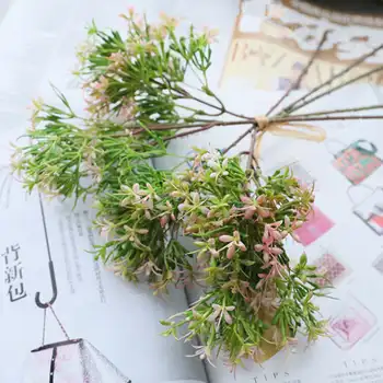 

5 Pieces Artificial Plastic Flower Milan Grass Fake Flowers for Wedding Party Home Decoration Accessories Valentines Day Gift