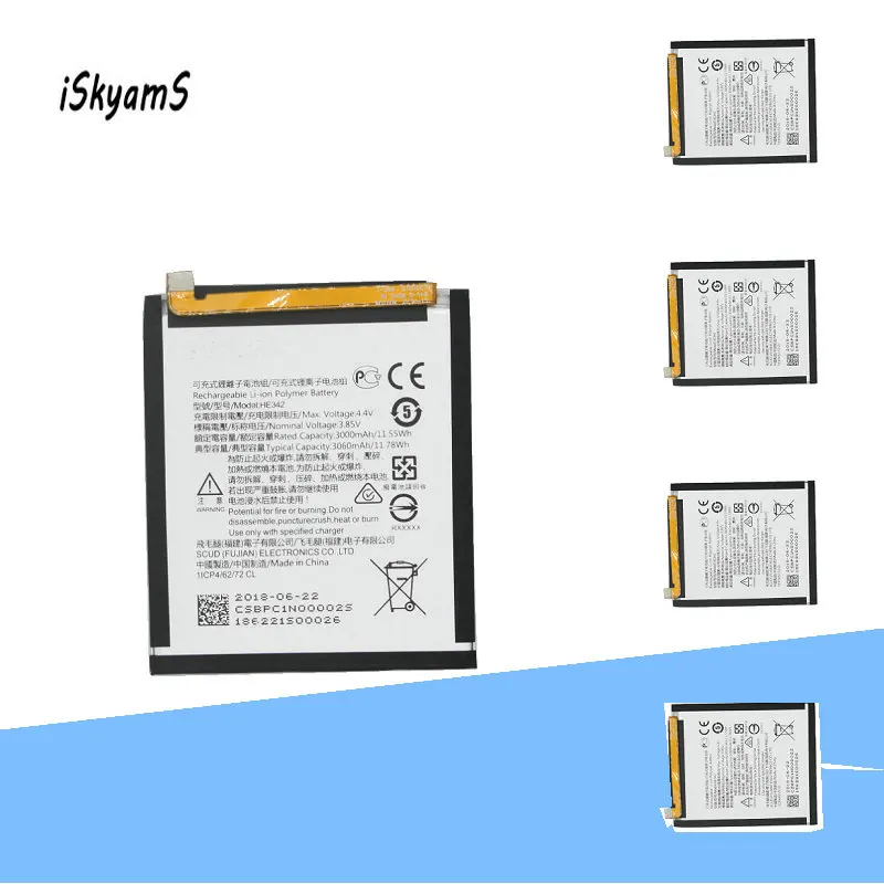 ISkyamS 5 шт. 3000 мАч HE342 сменная батарея для Nokia X6 6,1 Plus TA 1099X5 TA 1109 5,1 Plus мобильного телефона