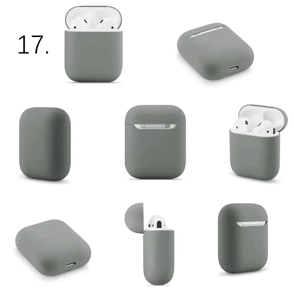 Тонкий силиконовый чехол для наушников для Apple Airpods, чехол для AirPods, беспроводная зарядная коробка, ультра тонкий защитный чехол для AirPods - Цвет: 17.Gray