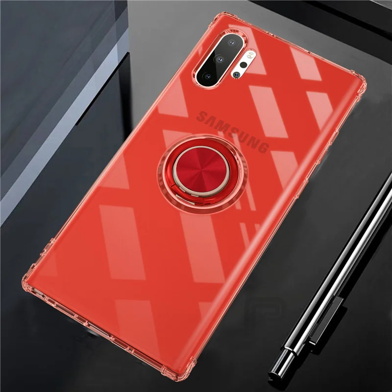 Для samsung Galaxy Note 10 Plus чехол прозрачное эжекторное кольцо мягкое Силиконовое подушка безопасности Чехол для S10 Plus 5G S10e A70 A50 A30 A20 - Цвет: Clear Red