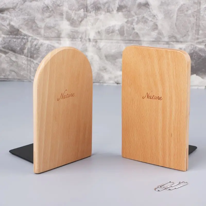 

Nature Wooden Desktop Organizer Desktop Office Home Bookends Anti-skid Book Ends Stand Holder Shelf M5TB
