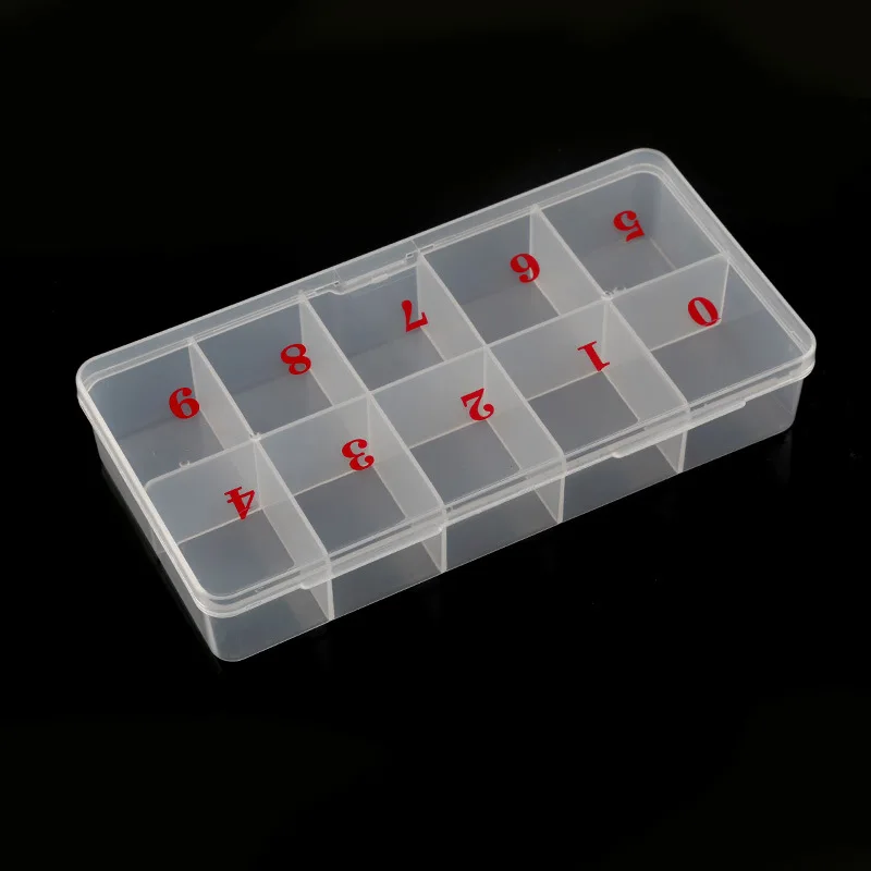 1Box Nail Art Tips Empty Storage Box For 500pcs 10 Sizes Nail Tips Tweezers Clippers Pens Polishing Container Manicure Box BZY7 nail storage box