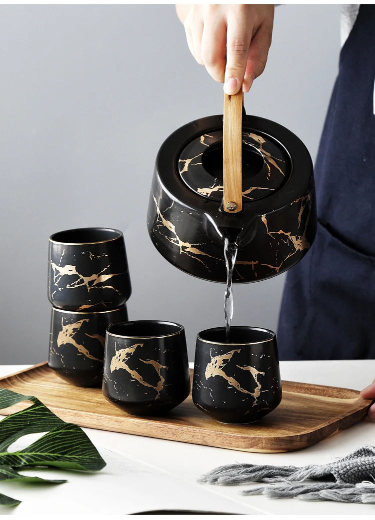 Мрамор серия чайный сервиз Nordic керамическая кружка для кофе кружка чай комплект одежды для всей семьи, кружка для молока на завтрак блюдце с крышкой днем чайная посуда
