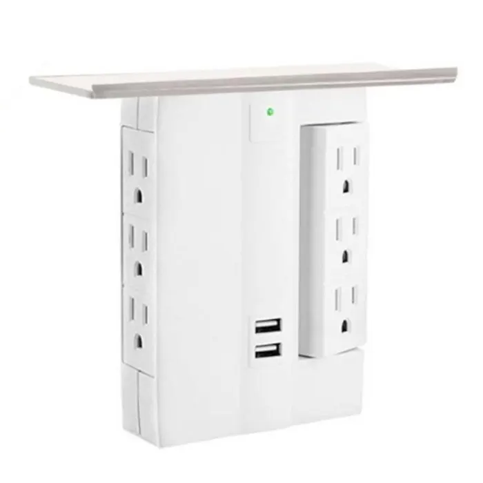 New 8 Port Wall Outlet Electrical 6 Outlet Extenders 2 USB Charging Ports with Shelf NE