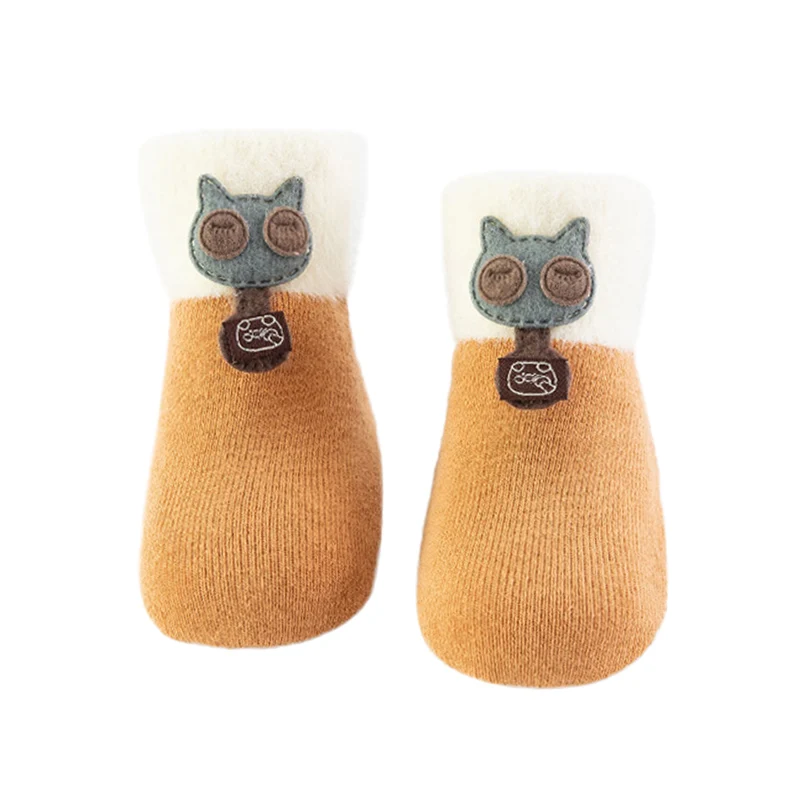 Носки для малышей хлопковые зимние детские носки для новорожденных девочек и мальчиков махровые теплые нескользящие носки-тапочки с героями мультфильмов для малышей Детские плотные носки
