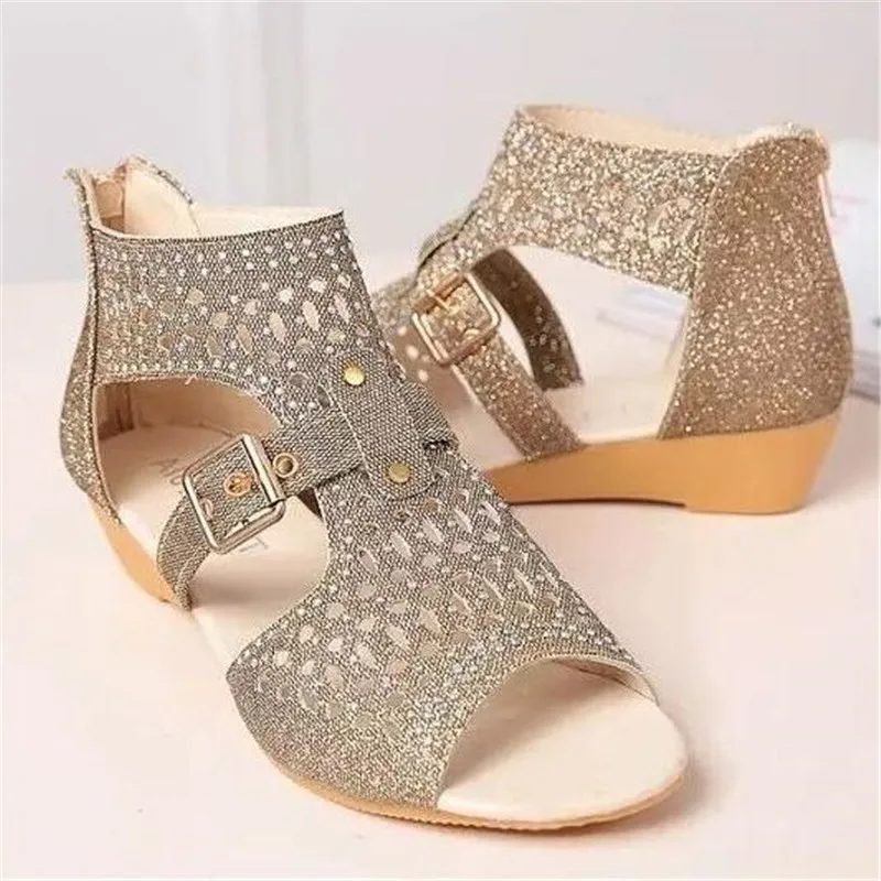 Сандалии женские с открытым носком босоножки на высокой танкетке молнии