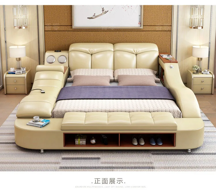Real Genuine leather bed frame massage Soft Bed Home Bedroom Furniture camas lit muebles de dormitorio yatak mobilya quarto bett
