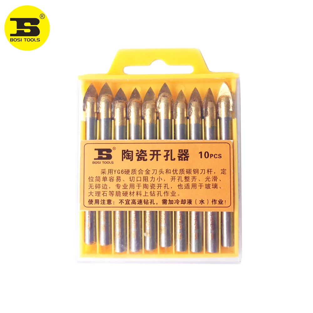 BOSI 10pcs 8mm Porcelain Spear Head Ceramic Tile Glass Marble Drill Bits Set