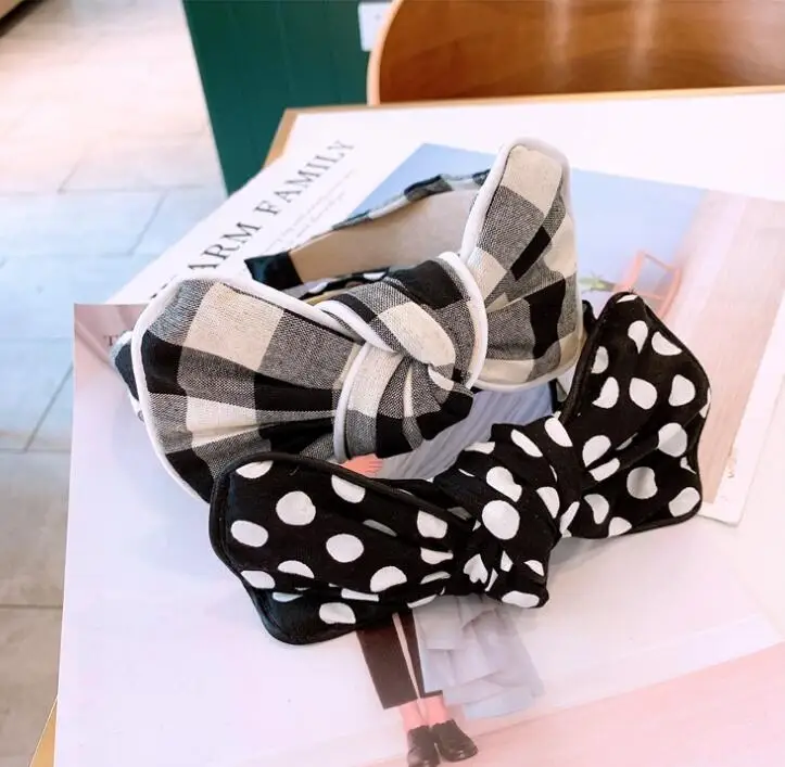 Специально большой уши Микки лук хлопок точка решетки hairband женские модные аксессуары для волос