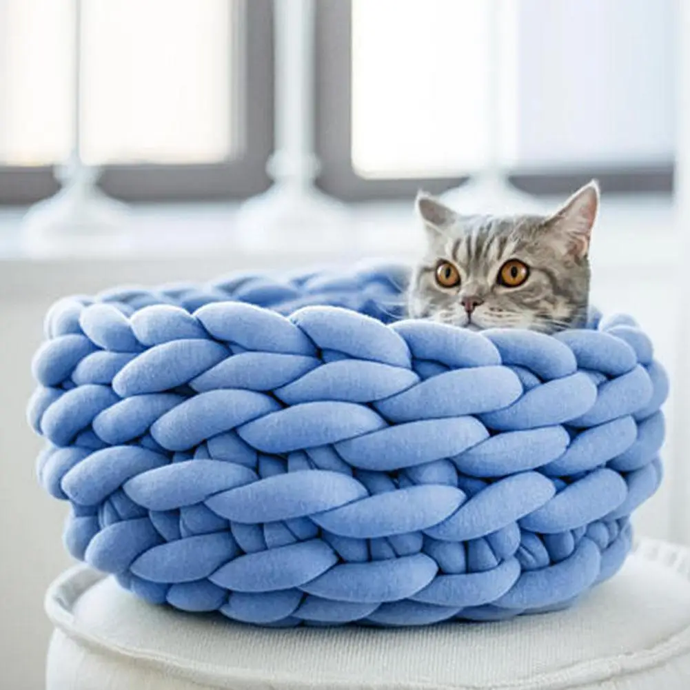 blue Pet nest Cave ручная вязка Meachine моющийся сплошной цвет спальное гнездо для маленькой собаки кошки - Цвет: blue