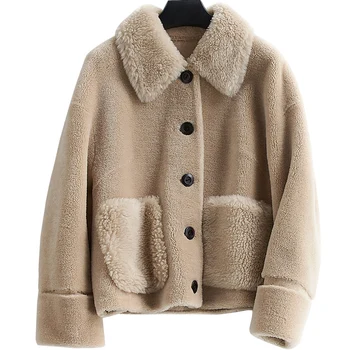 

Real Fur Coat Wool Jacket Autumn Winter Coat Women Clothes 2020 Korean Vintage Women Tops Sheep Shearling Suede Lining ZT3777