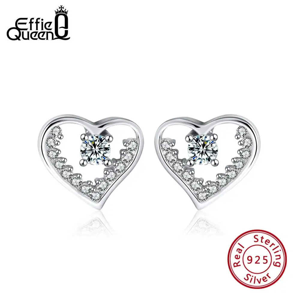 Effie queen однотонные 925 пробы серебряные серьги гвоздики с сердечками женские