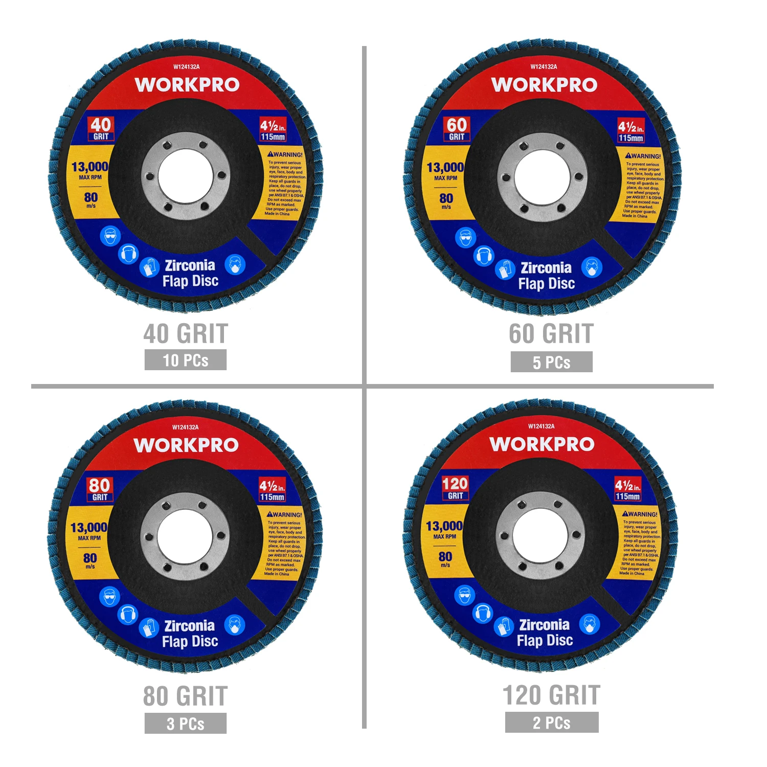 WORKPRO 20PC Flap Discs Sanding Discs Set Multi Grit Flap Disc Set For Angle Grinder