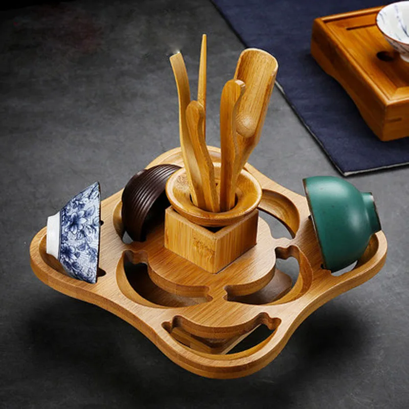 Chinese Cha Dao Tea Set, 6 Pieces Ebony Tea Set, Kung Fu Tea Accessories, Tea Ceremony Utensils, Multifunctional Storage Rack