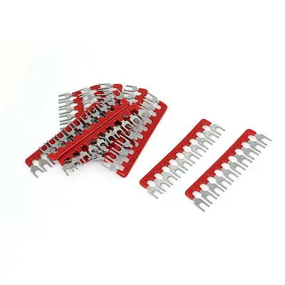 

10 Pcs 10P Pre Insulated Fork Terminal Block Strip Connector Red TB2510 400V 10A