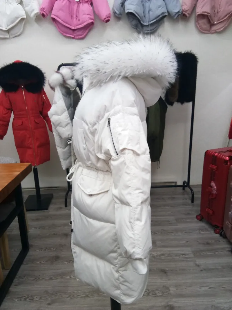 Женский пуховик Dongdaemun в Корейском стиле средней длины с большим меховым воротником и завязками на талии, большой размер