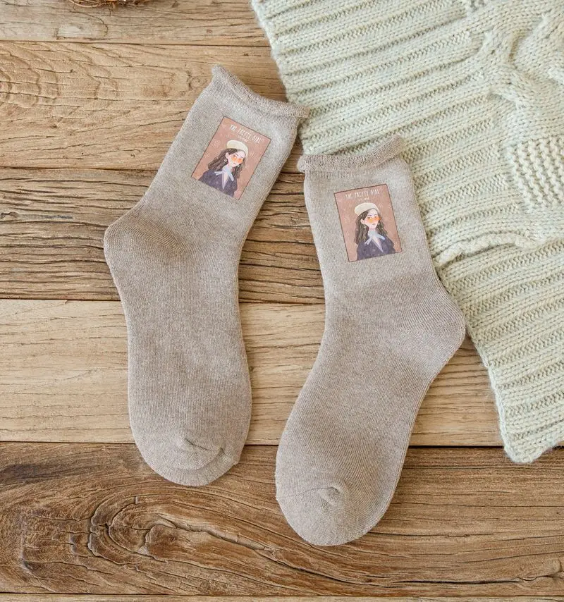 Зимние толстые теплые женские Носки с рисунком; повседневные милые носки; короткие удобные теплые дышащие эластичные носки для женщин - Цвет: Хаки