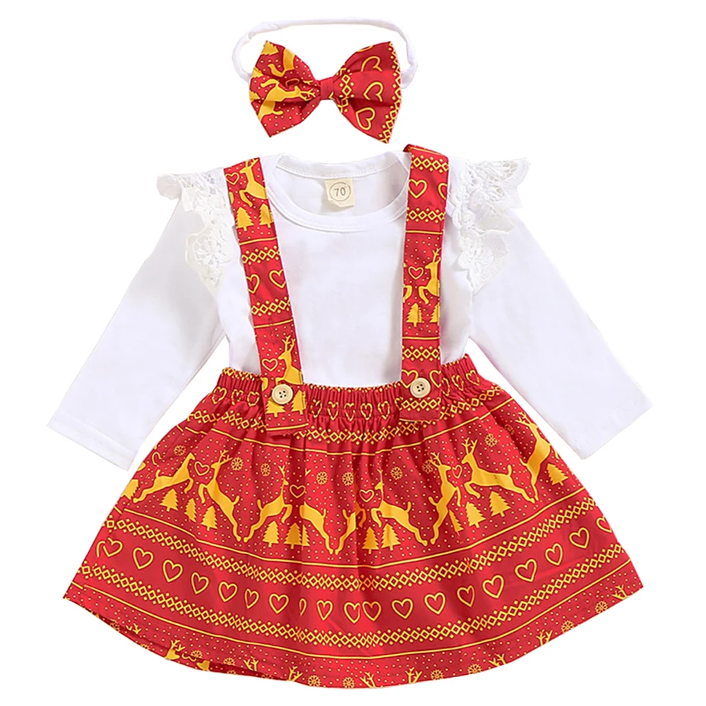 My First Christmas/Одежда для девочек комплект из 3 предметов, топы с рукавами с рюшами и платье-пачка повязка на голову, Одежда для новорожденных девочек Рождественские наряды, D30
