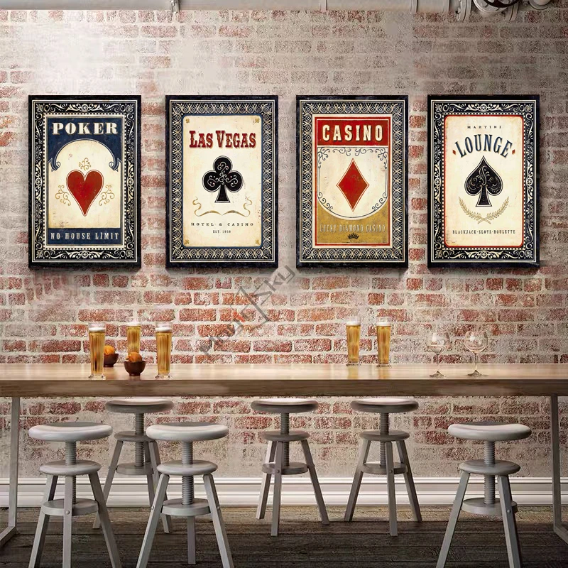 Poker Playing Cards Vintage Decor Modern Home Decoration Living Room Loft  Style Canvas Painting Wall Posters Picture Accessories