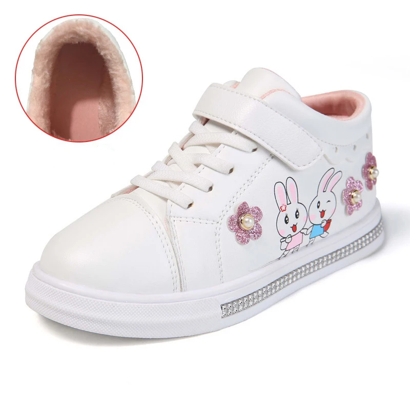 White Plus Velvet Sapato Infantil Basket Fille; светильник; обувь для малышей; кроссовки; Chaussure fille enfant; обувь для детей; кроссовки для маленьких девочек; детская обувь - Цвет: White Plus Velvet