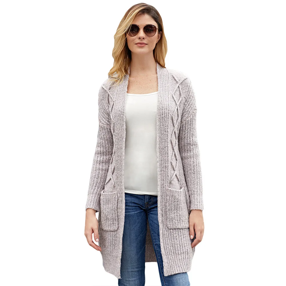 Autumn And Winter New Medium And Long Cardigan Twisted Knitting Women's Sweater, Solid Color Loose Coat