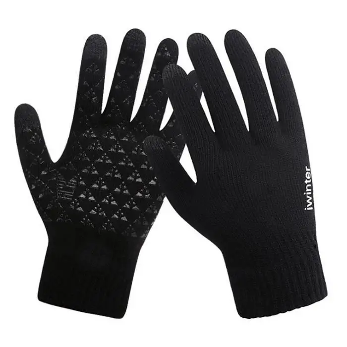 Мужские Женские зимние теплые тянущиеся перчатки с сенсорным экраном осень, однотонные повседневные, уличные, уличные варежки