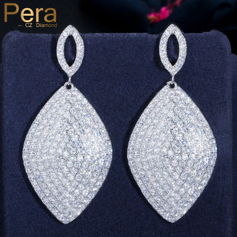 

Pera Gorgeous Micro Pave Full Paving CZ 925 Silver Ear Jewelry Large Danging Drop Earrings for Dubai African Indian Women E498