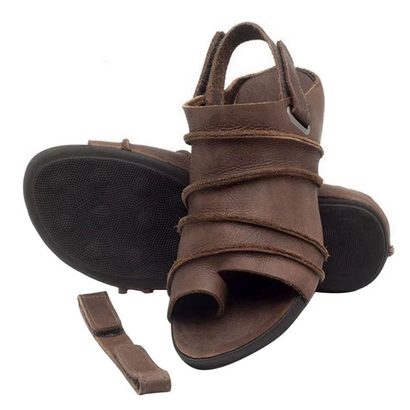Adputent/женские летние кожаные винтажные сандалии с круглым носком; Повседневная прошитая женская обувь с пряжкой; женская обувь на платформе; Прямая поставка - Цвет: brown