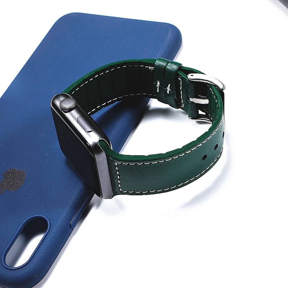 Ремешок из натуральной кожи для Apple watch 42 мм 38 силиконовый браслет iwatch series 6 se 5 4 3 2 1