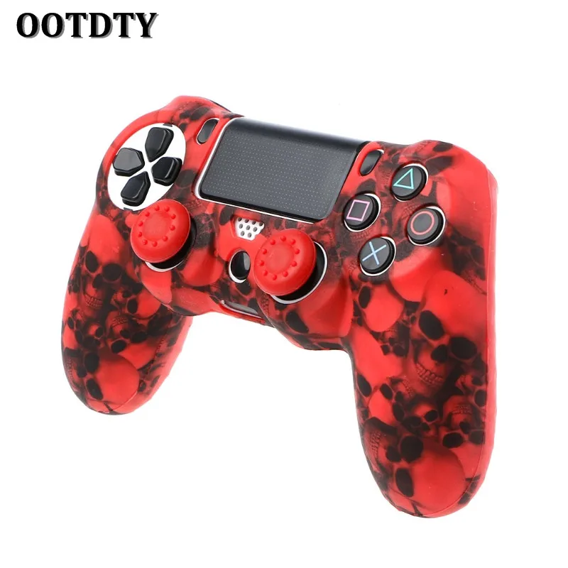 Silicone Gel Rubber Soft sleeve Skin Grip Cover Case+2 Caps For Playstation 4 PS4 Pro PS4 Slim Gamepad Protect Camouflage Camo