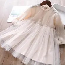 Весеннее элегантное Сетчатое платье принцессы в горошек с длинными рукавами для девочек нарядные платья-пачки для маленьких девочек одежда для детей