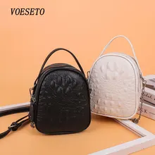

Woman's The First Layer Cowhide Small Round Casual Shoulder Messenger Bag Female Bag Crocodile Pattern Mobile Phone Bag Shipping