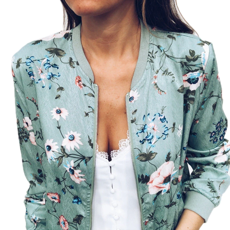 

Plus Size Autumn Summer Long Sleeve Slim Basic Short Baseball Jackets Print Jacket Women Flowers Zipper Up Retro Coat